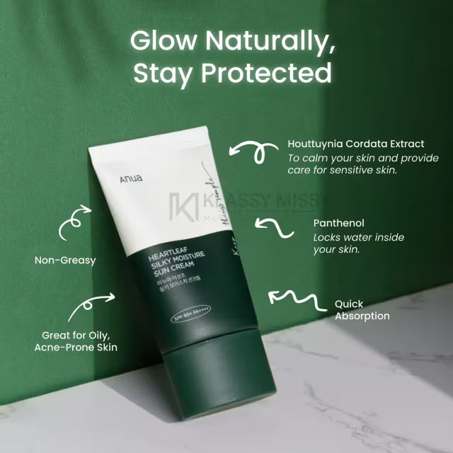 ANUA Heartleaf Silky Moisture SPF 50 PA++++ Cream - Korean Sunscreen, Face Sunscreen, Niacinamide, Fragrance Free, Travel Essentials